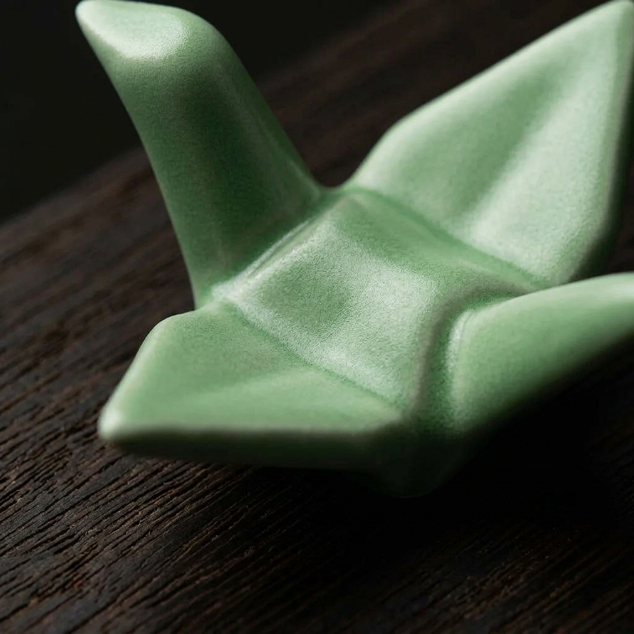 4 Chopstick Holders Origami Green detail photo