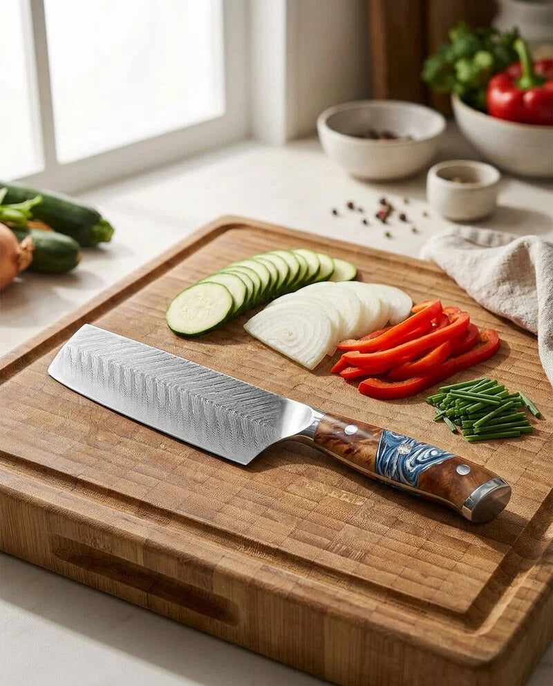 Eclipse Series Damascus Nakiri Knife 18cm lifestyle photo