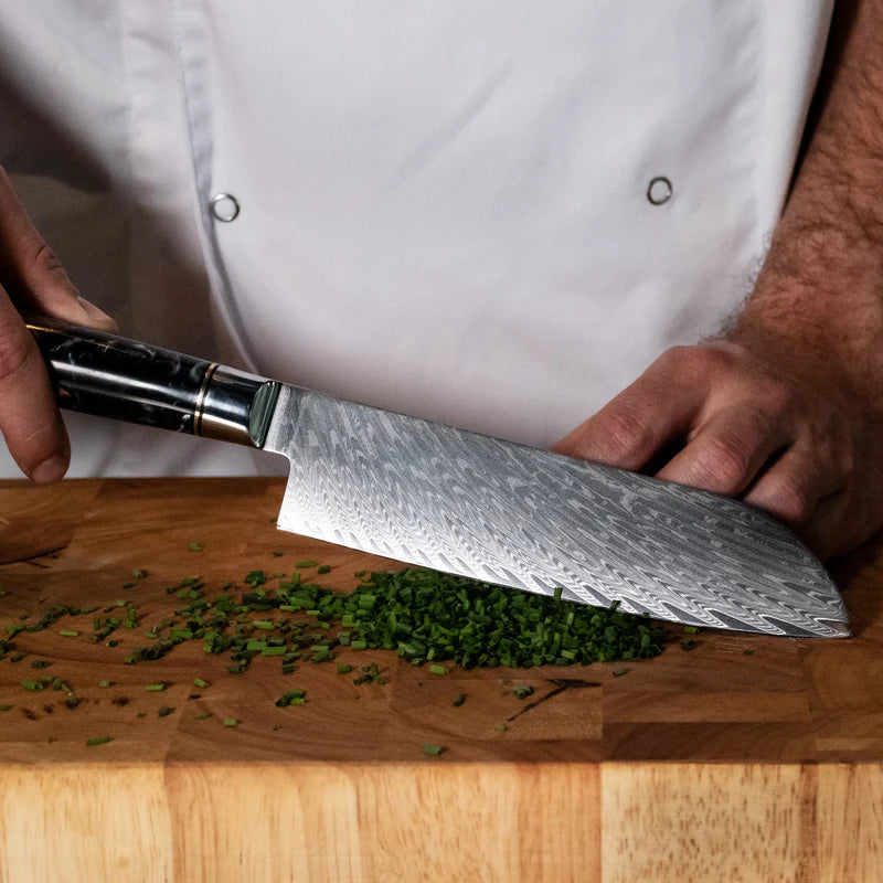 Epoxy Onyx Damascus Santoku Knife 18cm