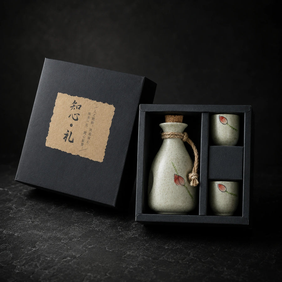 Ceramic Sake Set Gift Box with Pot and Cups