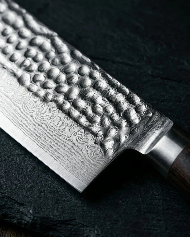 Hammered Damascus BR Nakiri Knife 18cm detail photo