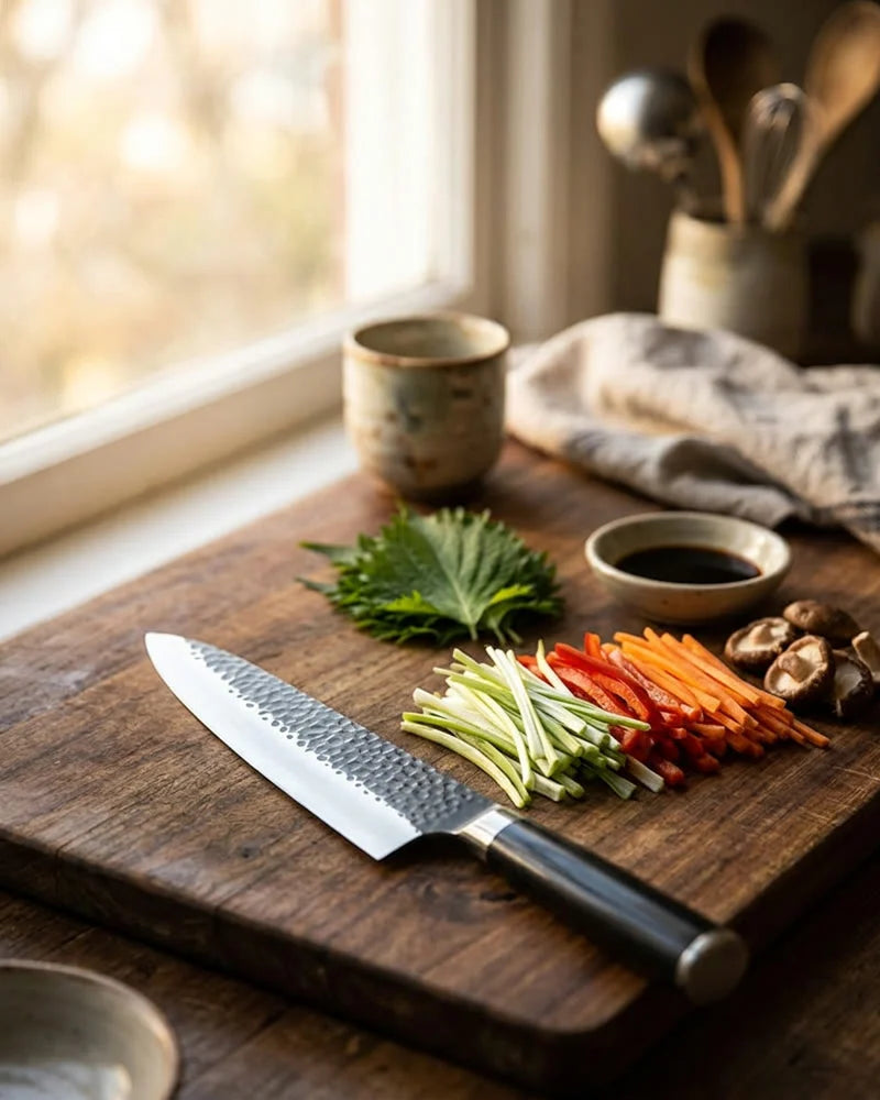 Hammered Stainless Steel Black Chef Knife 20 cm lifestyle photo