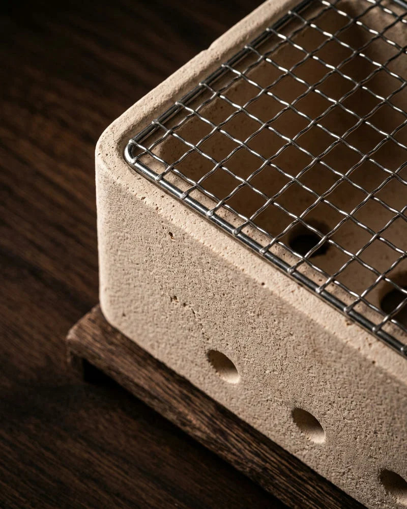 Japanese Chiasa Portable Charcoal Grill, Handcrafted Steel, Wood and Clay, alternate view