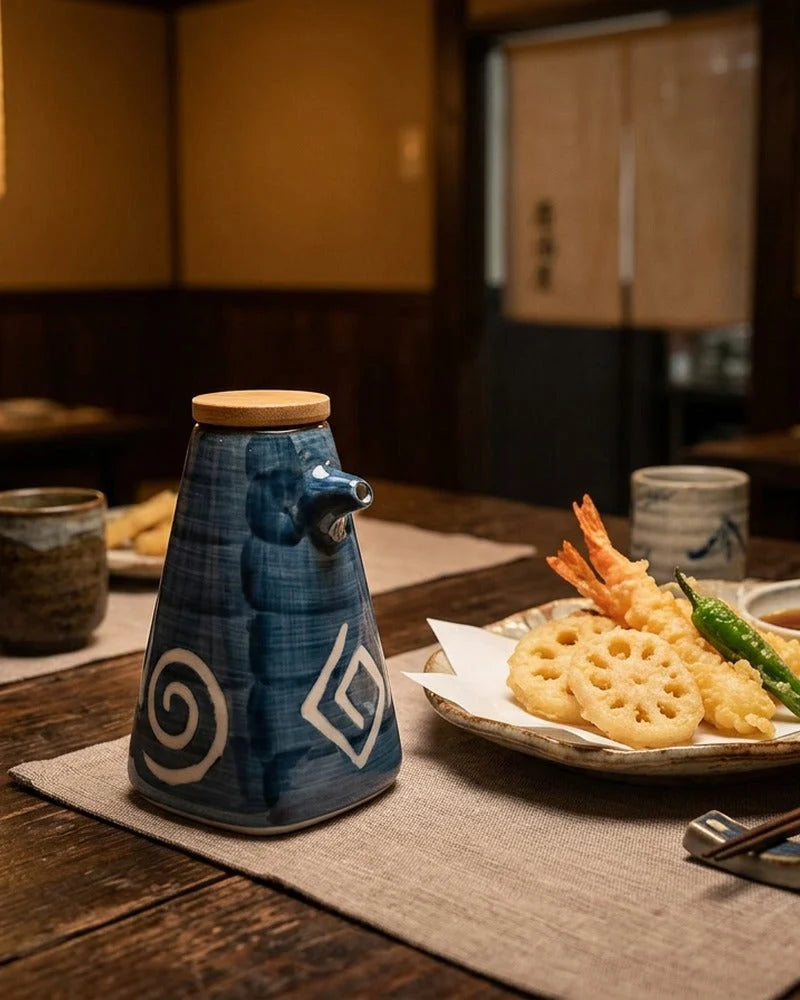 Japanese Go Ceramic Sauce Dispenser - Tabletop Bottle for Soy Sauce - alternate angle from Japanese Kitchen Supply