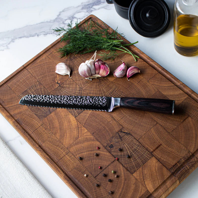 Japanese Hammered Stainless Steel Bread Knife 20 cm, Serrated Kitchen Knife, alternate view