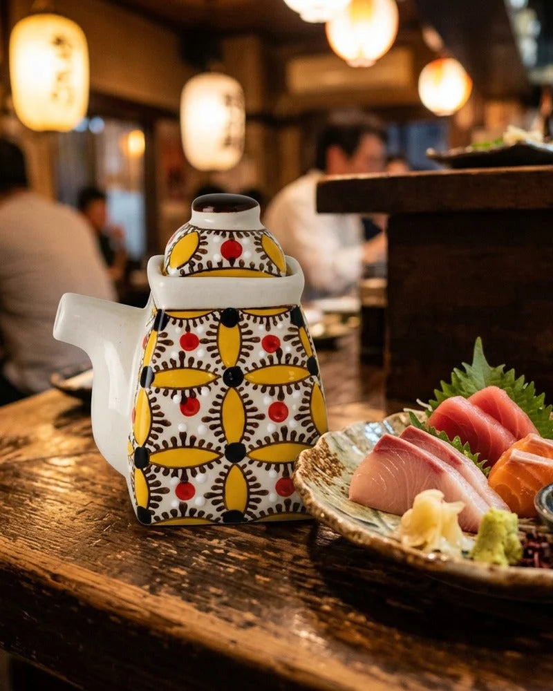 Japanese Hiroko Ceramic Sauce Dispenser - Tabletop Bottle for Soy Sauce - alternate angle from Japanese Kitchen Supply