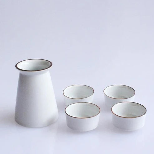 Japanese Honoka Ceramic Sake Set - Tokkuri Bottle with 4 Cups - White from Japanese Kitchen Supply