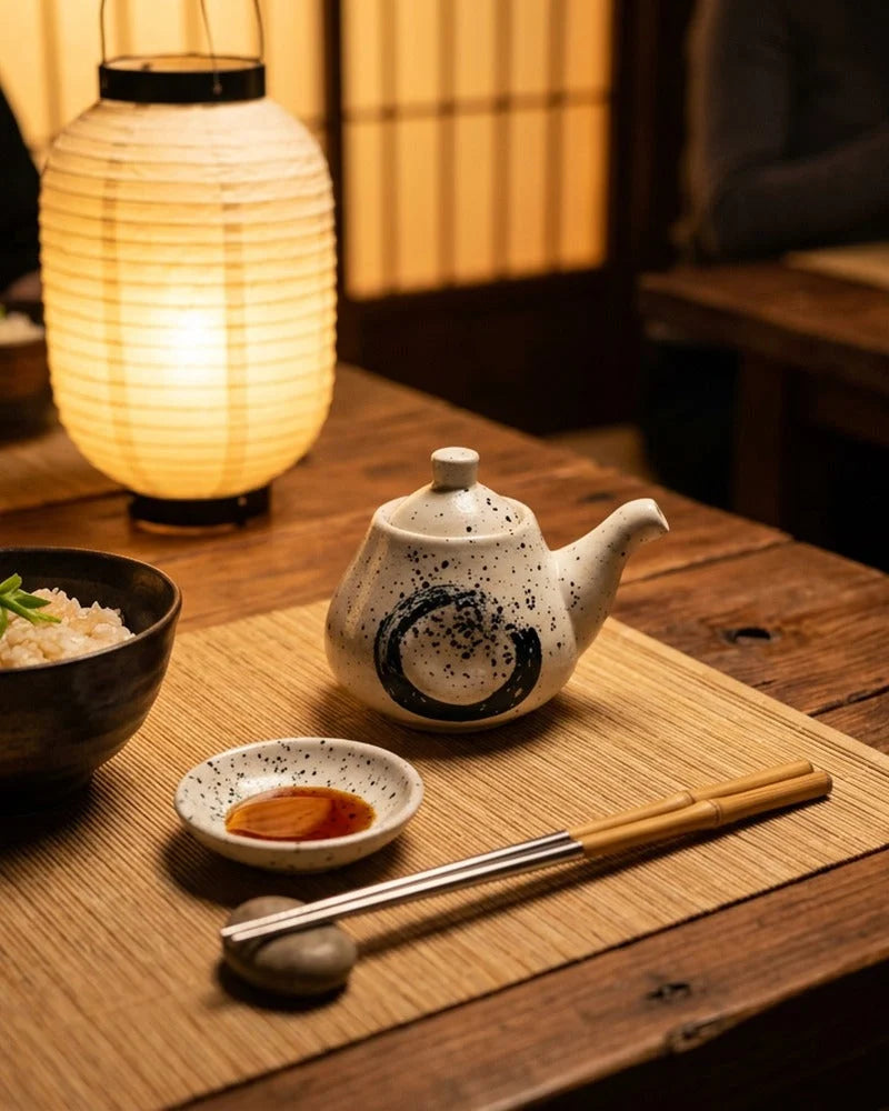 Japanese Itabashi Ceramic Sauce Dispenser - Tabletop Bottle for Soy Sauce - alternate angle from Japanese Kitchen Supply