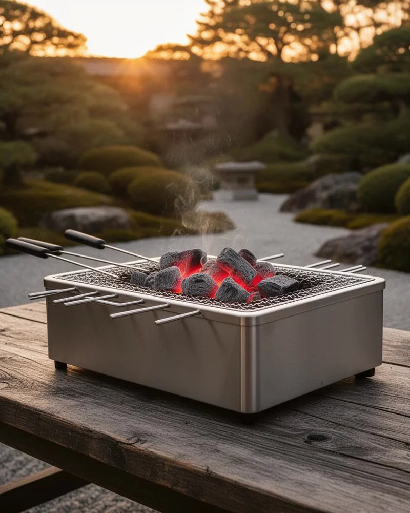 Japanese Kunimi Portable Charcoal Grill, Stainless Steel Convertible Design, alternate view