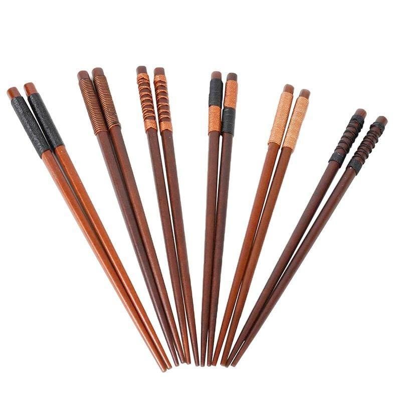 Japanese Mito Chestnut Wood Chopsticks Set of 6 Pairs Chopsticks & Cutlery Set - alternate angle from Japanese Kitchen Supply