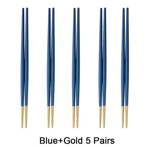Japanese Nakano Metal Chopsticks, 10 Colors Set of 5 Pairs Chopsticks & Cutlery Set - White Silver 5 Pairs from Japanese Kitchen Supply