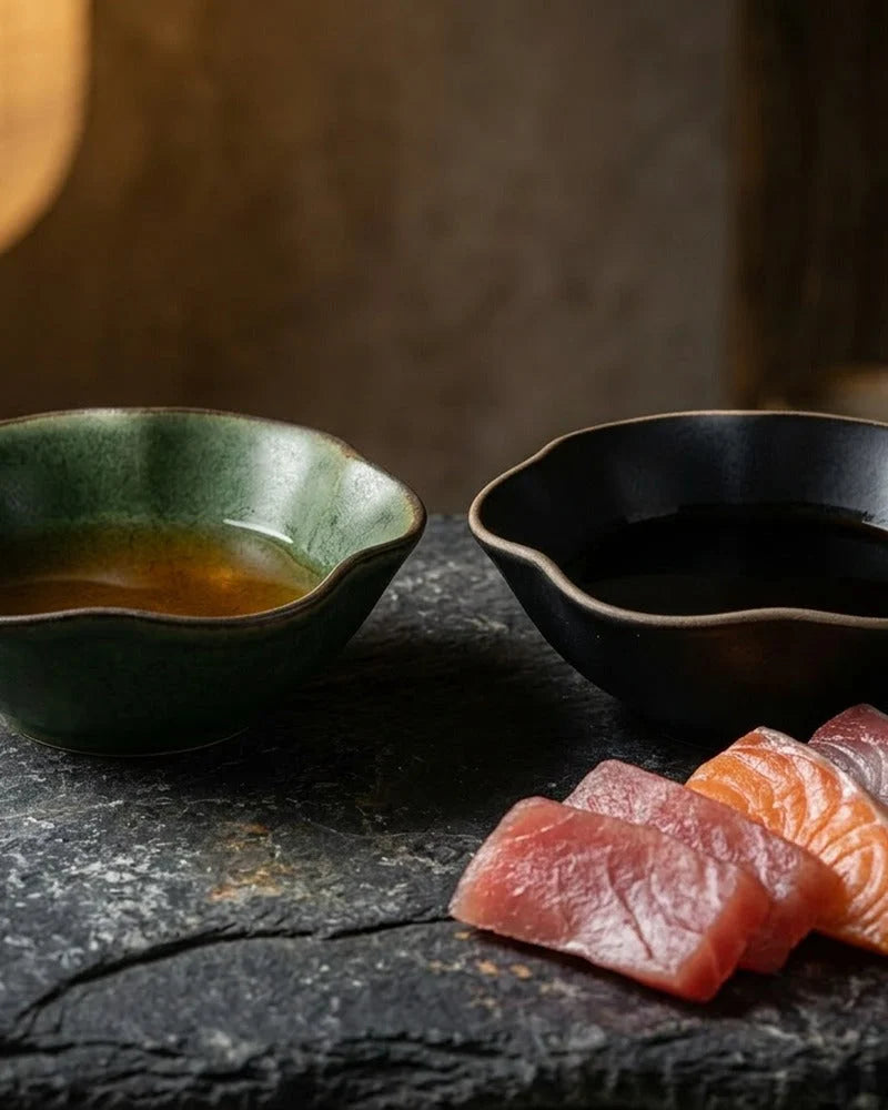 Japanese Senju Ceramic Sauce Bowl Set - Small Dishes for Soy Sauce & Dips - Black from Japanese Kitchen Supply