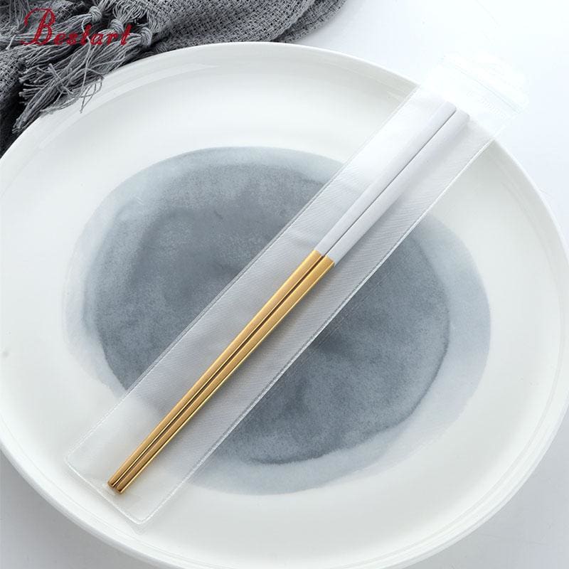 Japanese Tsuiki Stainless Steel Chopsticks Set of 5 Pairs Chopsticks & Cutlery Set - set view from Japanese Kitchen Supply