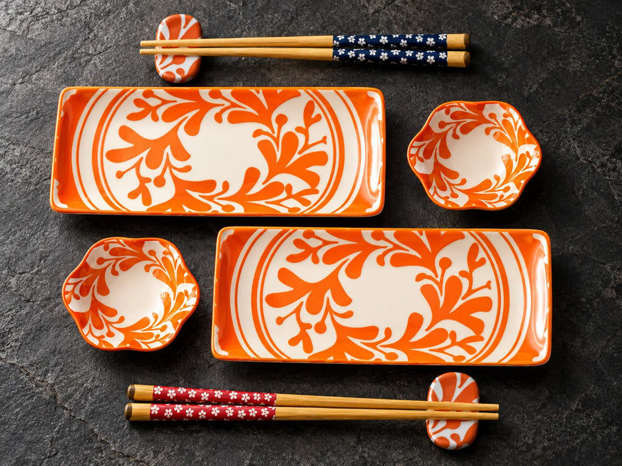 Kaiyo Ceramic Sushi Dinnerware Set for Two – Plates, Chopsticks and Sauce Dishes