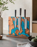 Japanese Turquoise Resin & Wood Magnetic Knife Holder