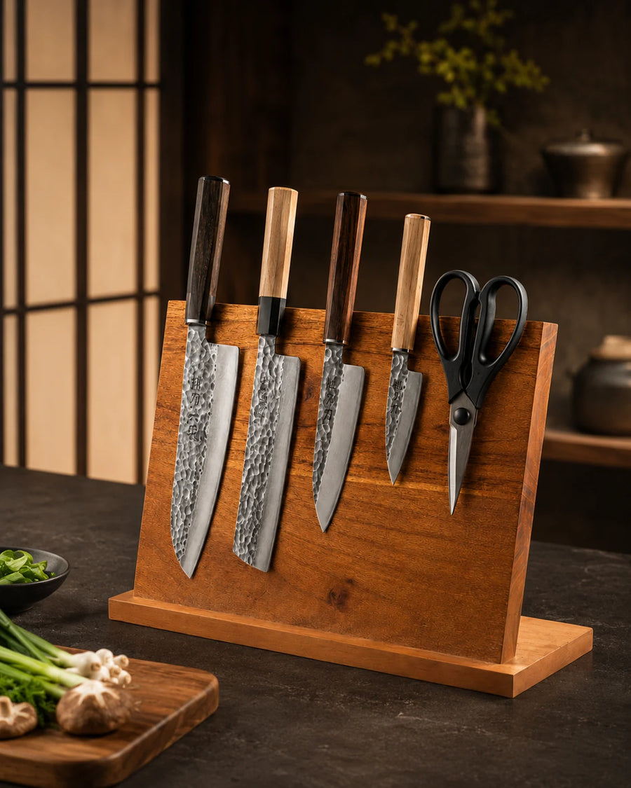 Sanbonmori Wooden Magnetic Knife Stand – Acacia Wood Knife Block 27.5 x 22.5 cm