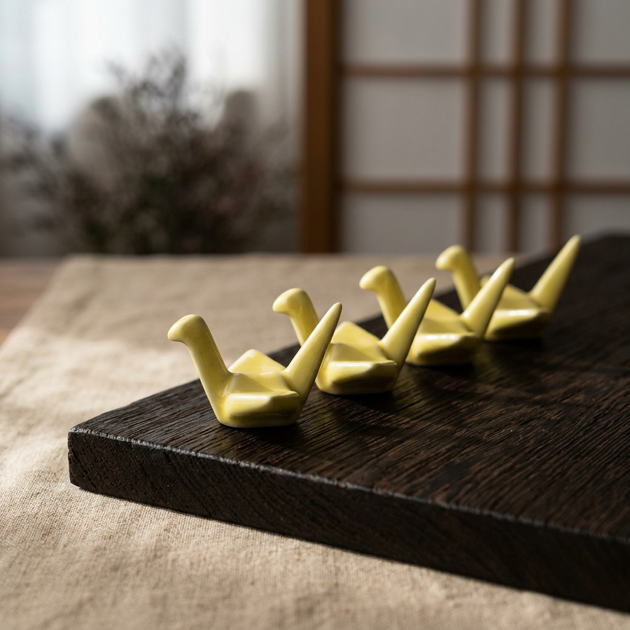 4 Chopstick Holders Origami Yellow product image