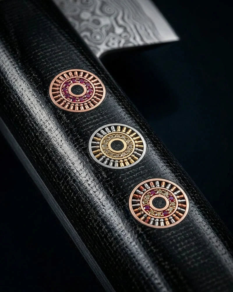 Micarta Jewels Black Damascus Chef Knife 20 cm detail photo