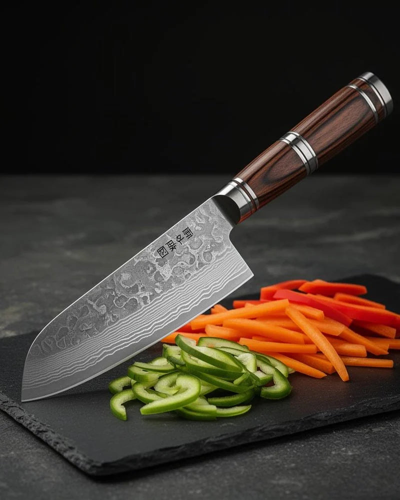 Micarta Jewels Damascus Nakiri Knife 18cm lifestyle photo