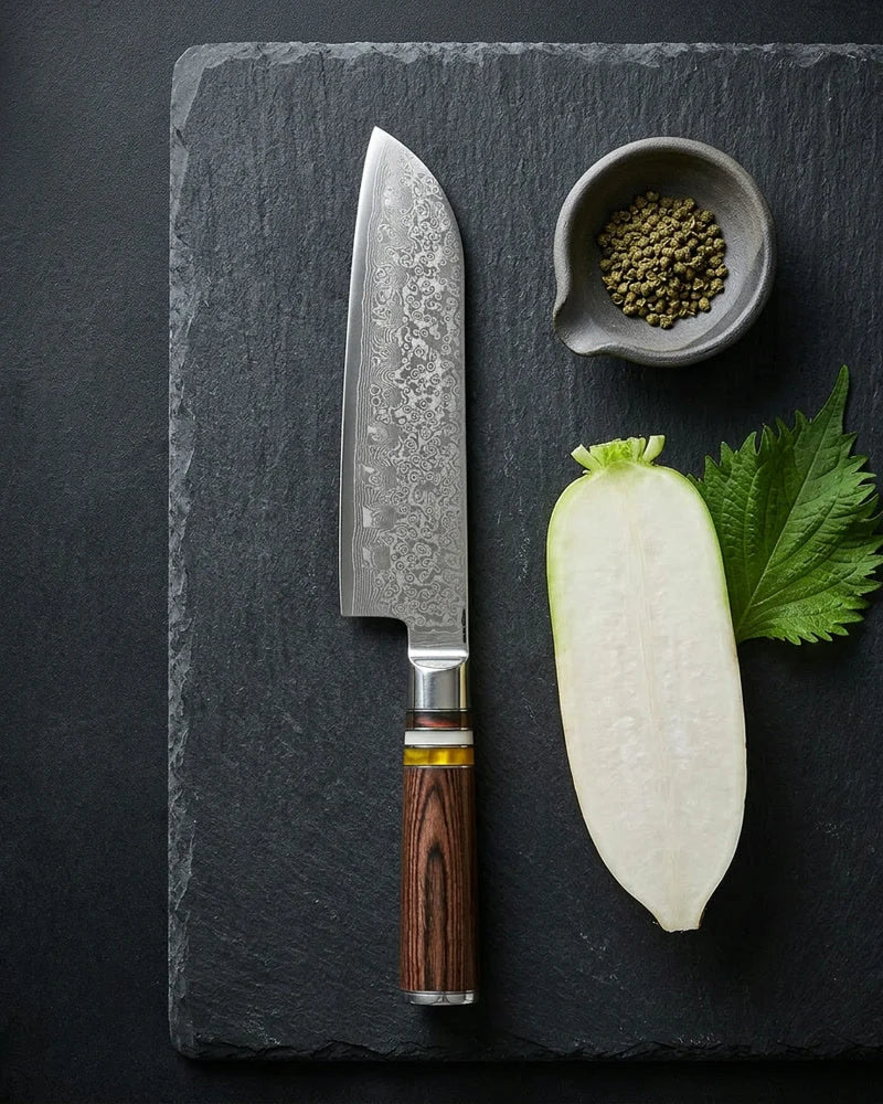 Micarta Jewels Damascus Santoku Knife 18cm product image