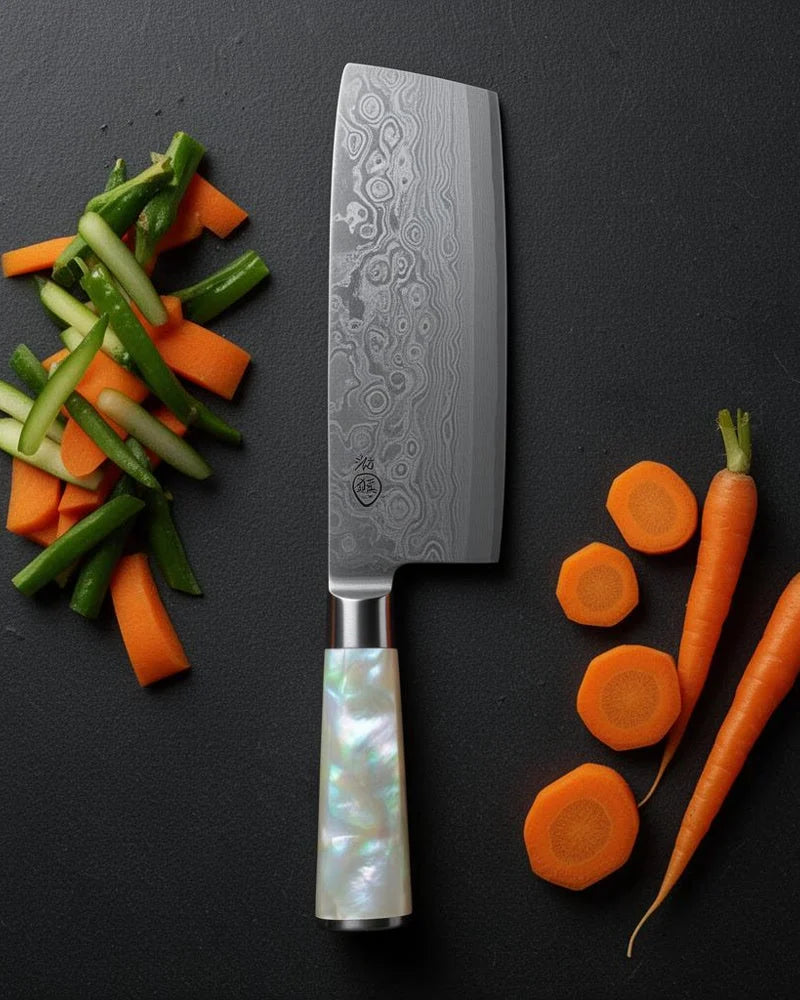 Mother of Pearl Jewels Damascus Nakiri Knife 20 cm lifestyle photo
