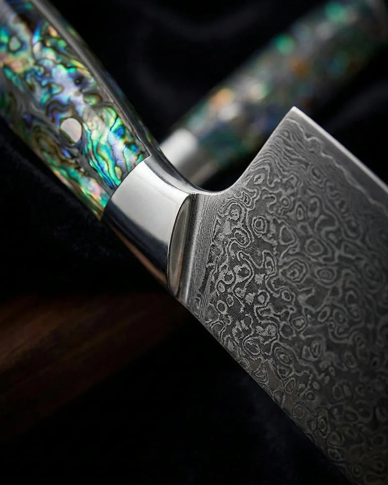Mother of Pearl Jewels Damascus Nakiri Knife 20 cm detail photo