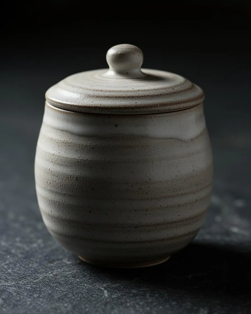 Netsume Ai Ceramic Matcha Storage Jar detail photo