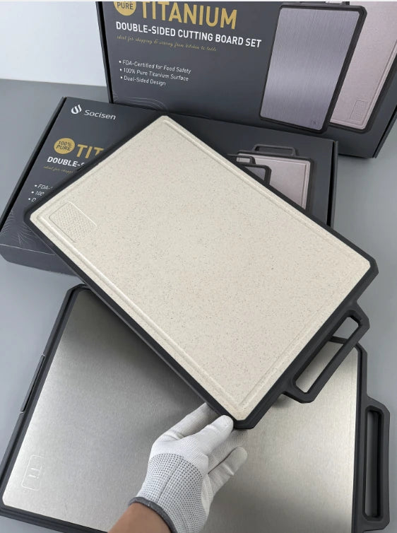 Pure Titanium Double-Sided Cutting Board Set detail view