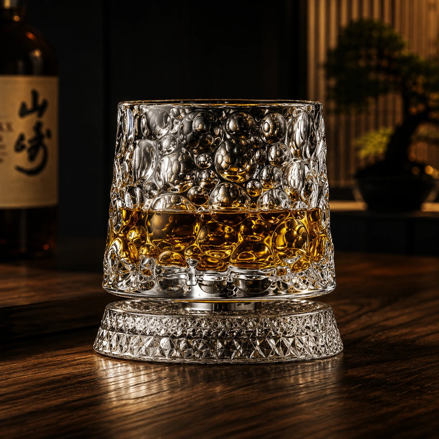 Rotating Whiskey Glass with Crystal Base