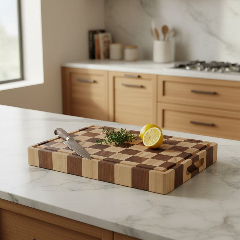 Checkerboard Acacia Cutting Board Bundle | Large + Compact Board + Oil Set product photo 4