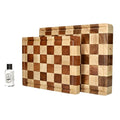 Checkerboard Acacia Cutting Board Bundle | Large + Compact Board + Oil Set