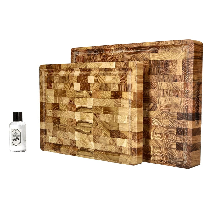 Teak Wood End Grain Cutting Board Bundle | Large + Compact Board + Oil Set product photo 1