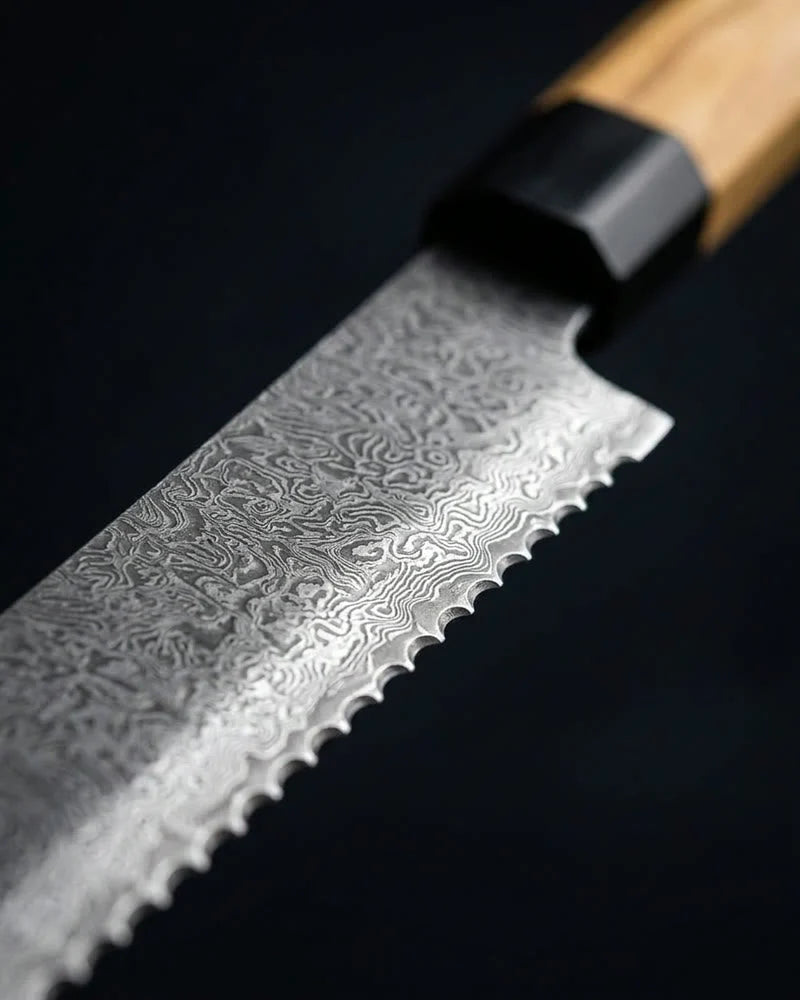 Takumi Kaza Damascus Bread Knife 20 cm detail photo