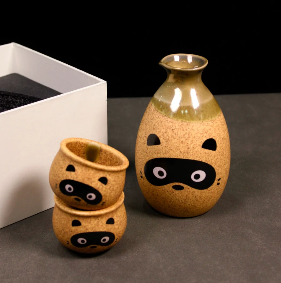 Tanuki Sake Set – Ceramic Bottle & 2 Cups Gift Box