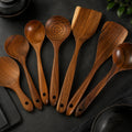Teak Wood Kitchen Utensils Set – Non-Stick Cooking Spoons & Spatulas