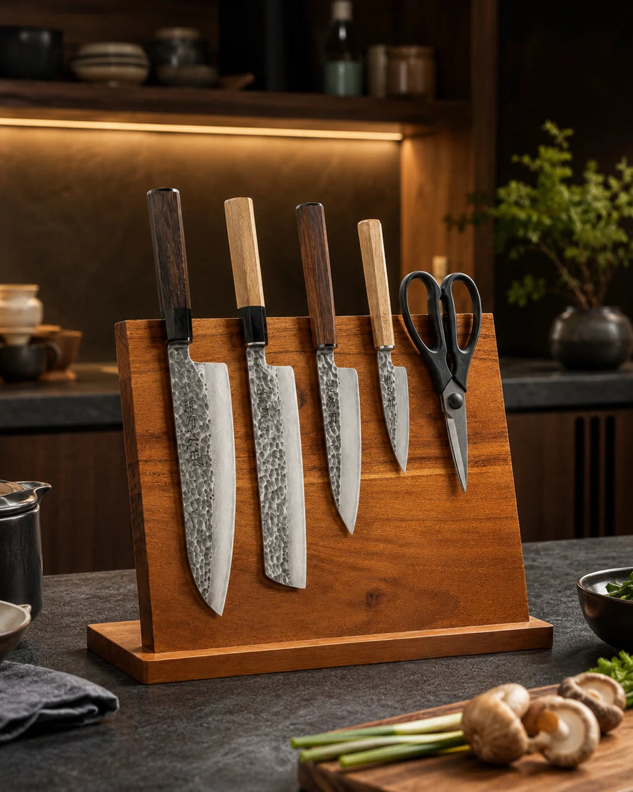 Sanbonmori Wooden Magnetic Knife Stand – Acacia Wood Knife Block 27.5 x 22.5 cm
