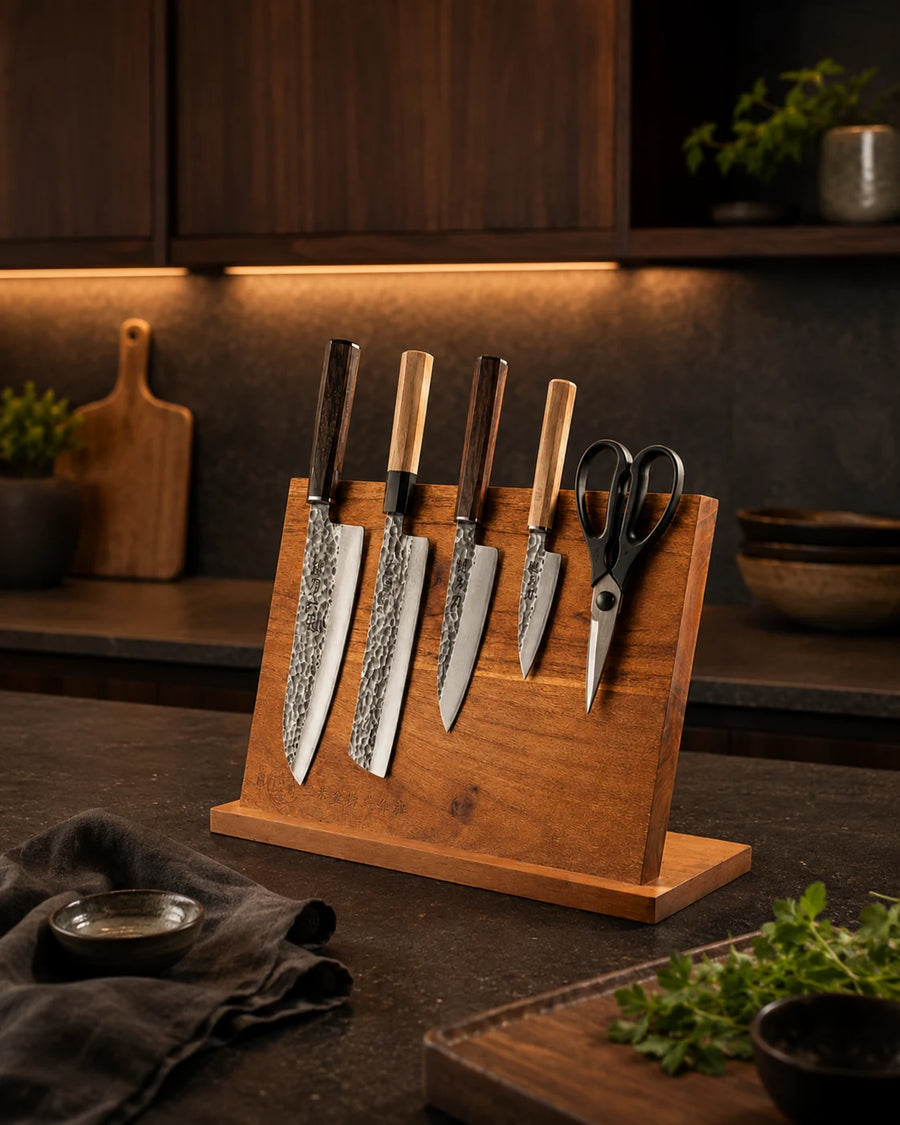 Sanbonmori Wooden Magnetic Knife Stand – Acacia Wood Knife Block 27.5 x 22.5 cm