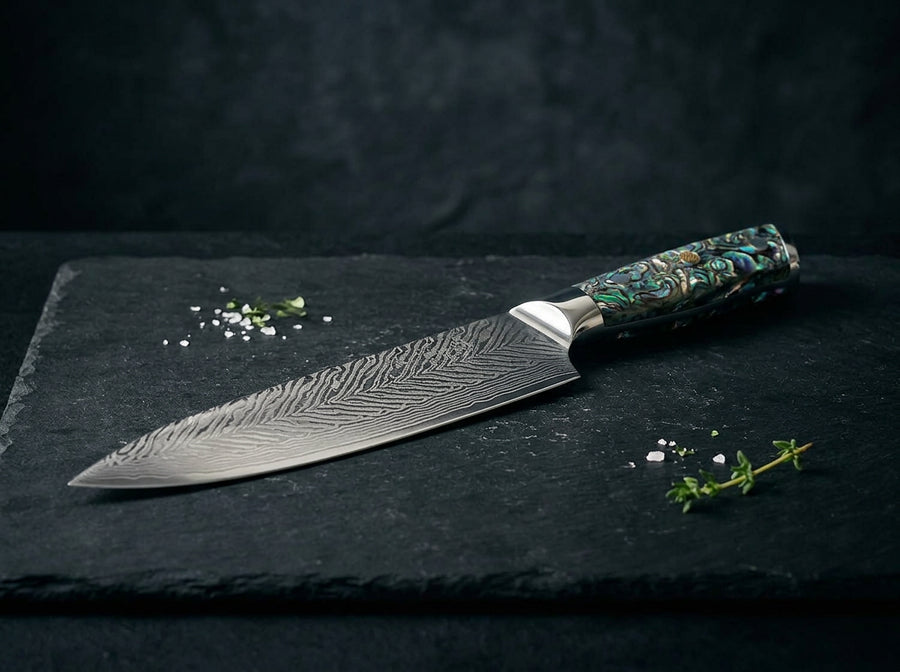 Murasaki — Damascus Chef Knife with Abalone Shell Handle product photo