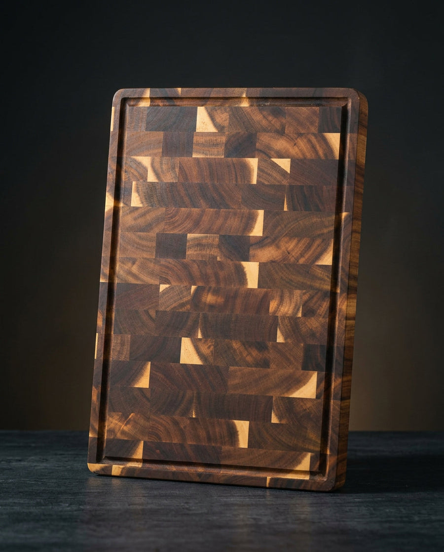 Acacia End-Grain Cutting Board with Juice Groove – Double-Sided Wooden Chopping Block product photo