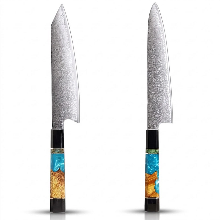 6-Piece VG10 Damascus Knife Set with Slim Blue Resin Handle VG10 Damascus kitchen knife set gallery image 16