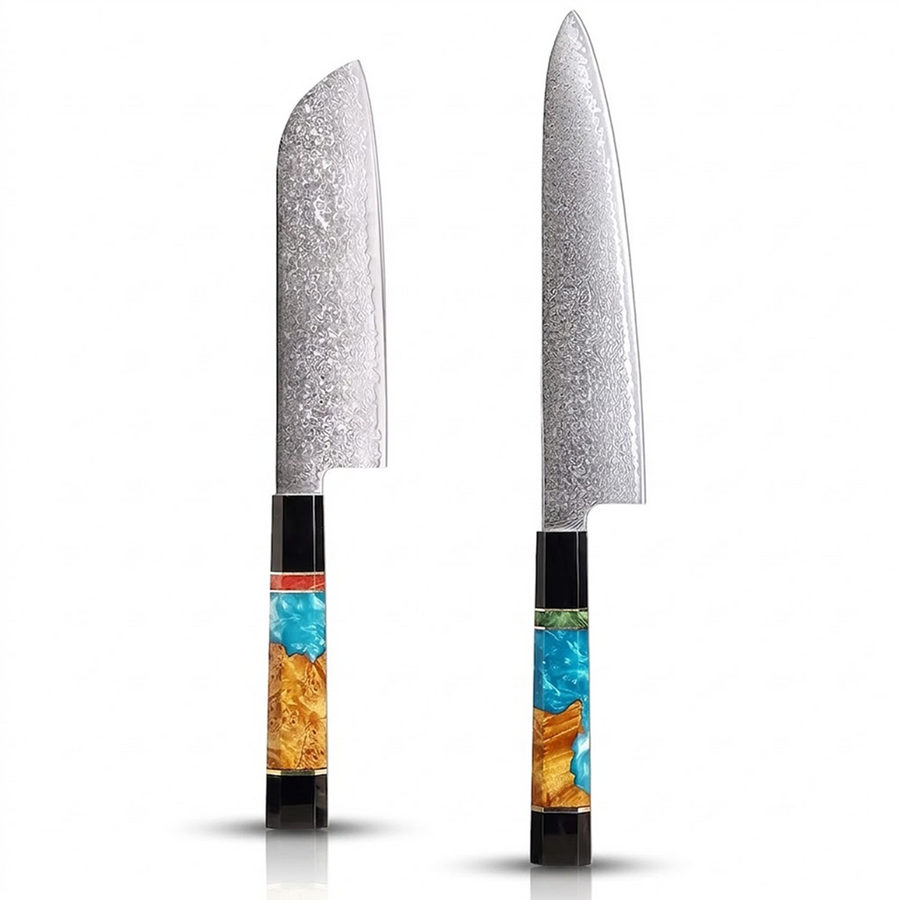 6-Piece VG10 Damascus Knife Set with Slim Blue Resin Handle VG10 Damascus kitchen knife set gallery image 18