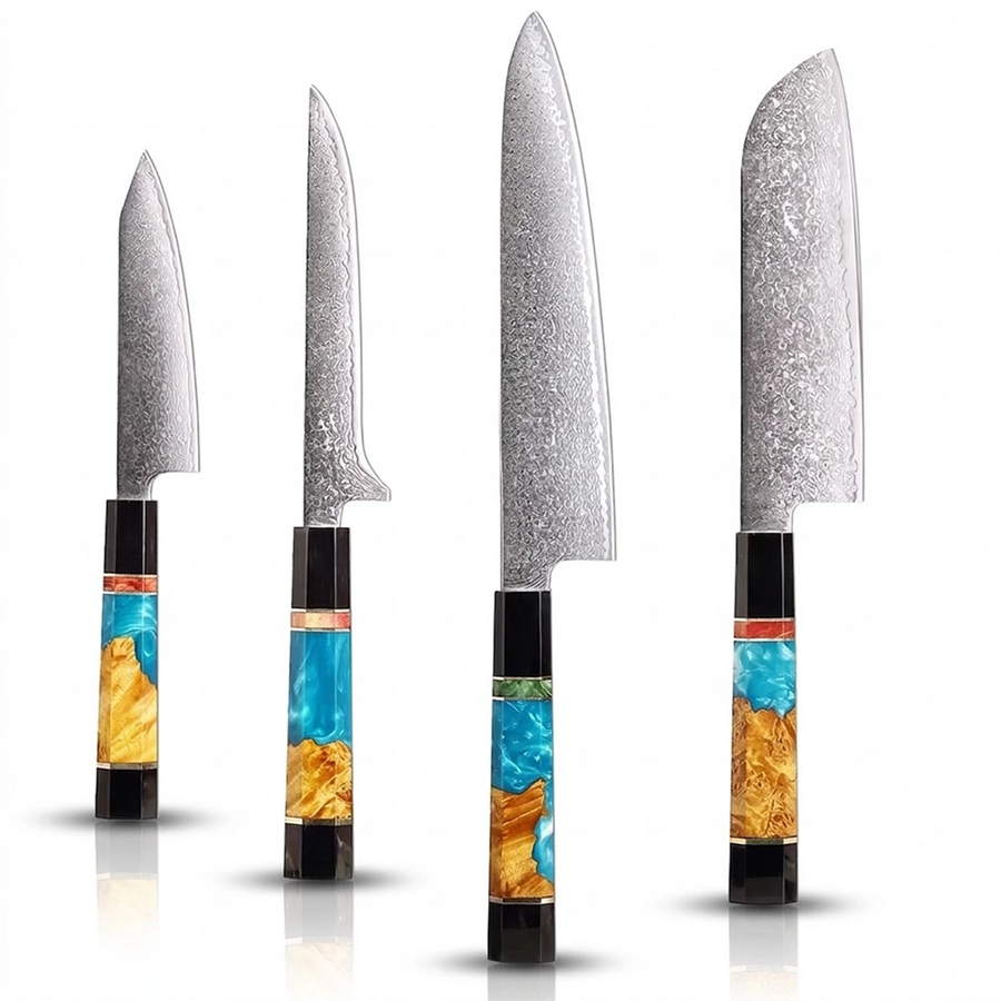 6-Piece VG10 Damascus Knife Set with Slim Blue Resin Handle - 4-Piece Knife Set product image