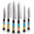 6-Piece VG10 Damascus Knife Set with Slim Blue Resin Handle