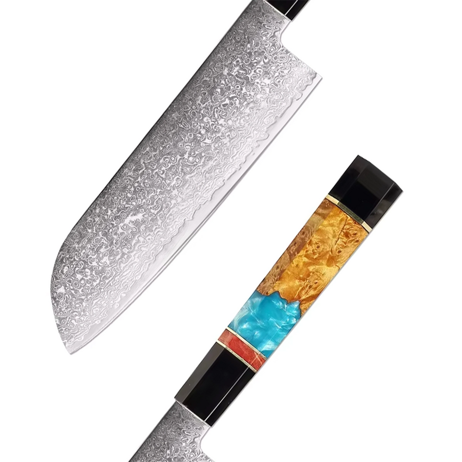 6-Piece VG10 Damascus Knife Set with Slim Blue Resin Handle VG10 Damascus kitchen knife set gallery image 12