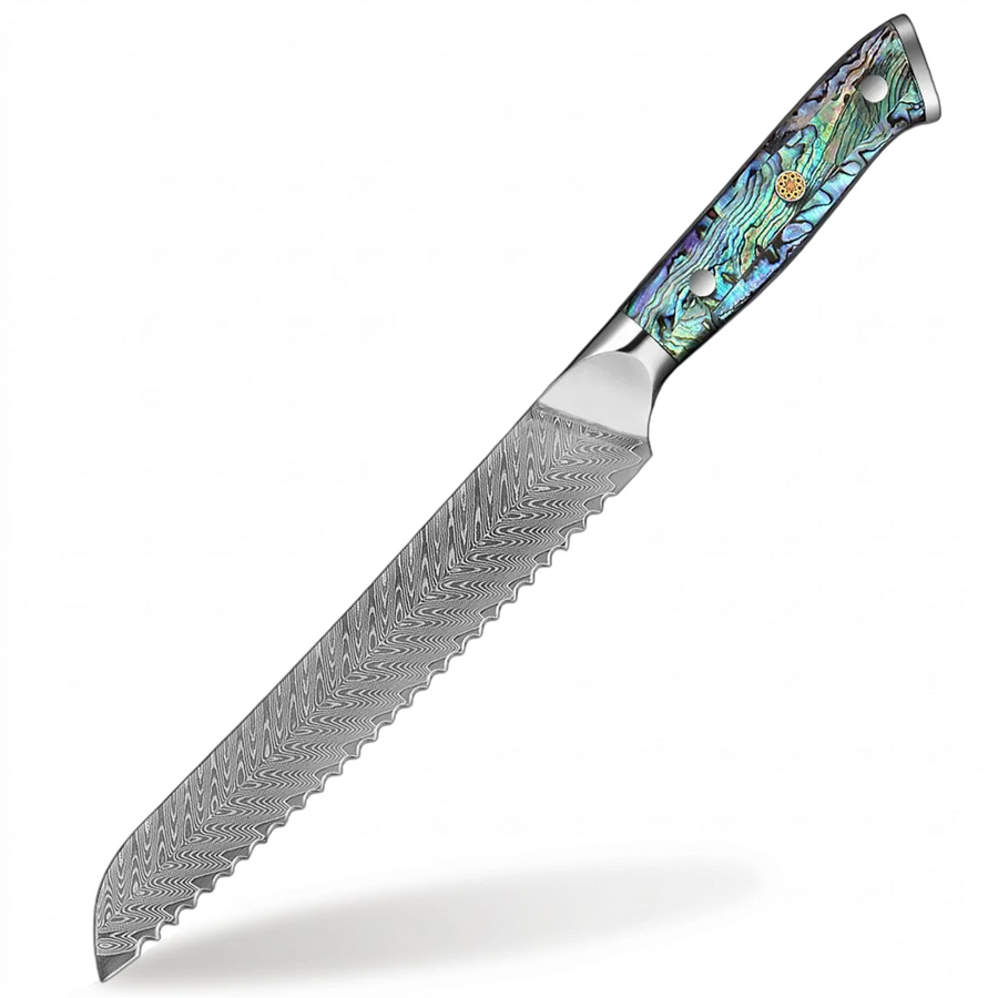 9-Piece Fishbone VG10 Damascus Knife Set with Abalone Handle - 8-Inch Bread Knife product image