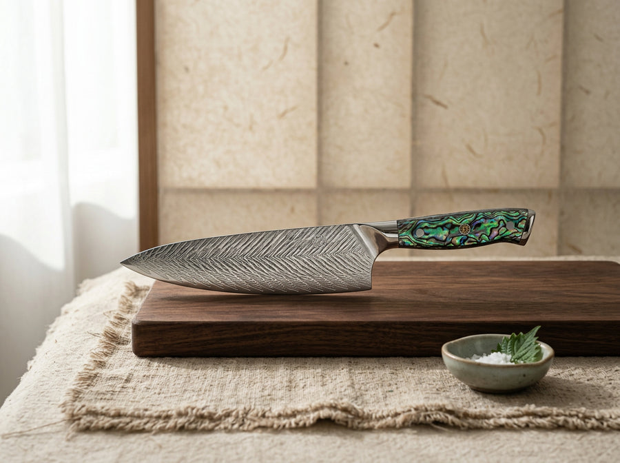 Murasaki — Damascus Chef Knife with Abalone Shell Handle product image