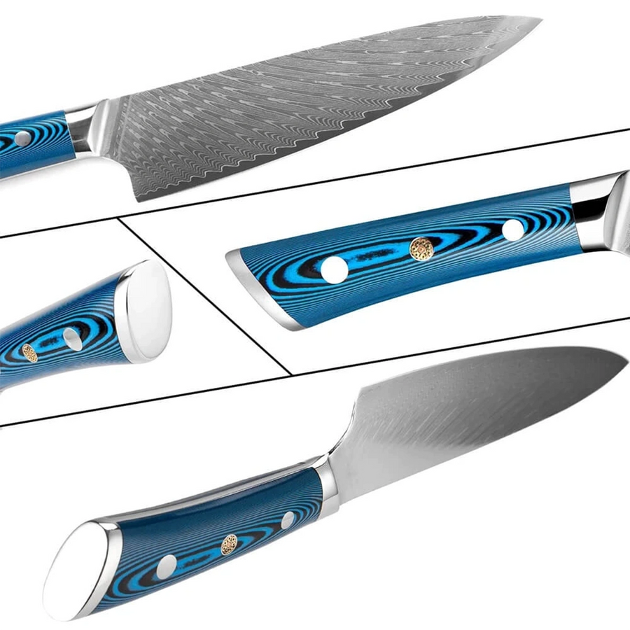 5-Piece VG10 Damascus Knife Set with Blue Layered Handle VG10 Damascus kitchen knife set gallery image 8
