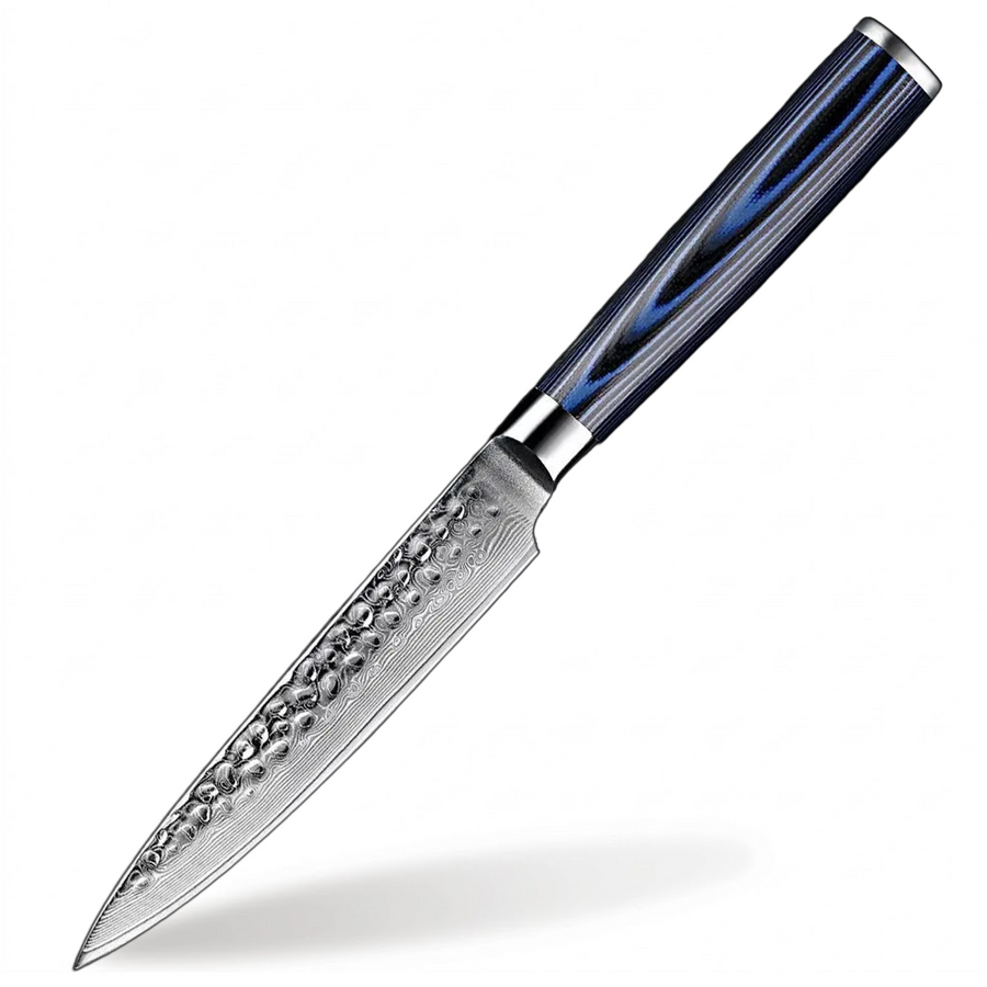 5-Piece VG10 Damascus Knife Set with Hammered Blade and Blue Resin Handle - 5-Inch Utility Knife product image