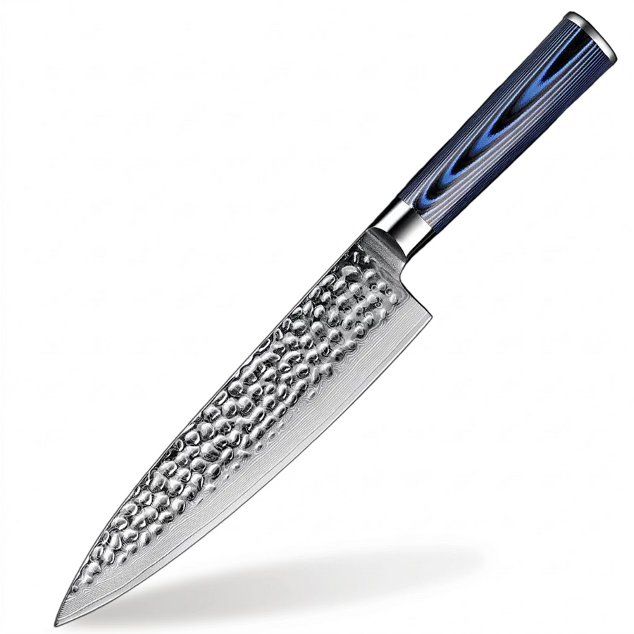 5-Piece VG10 Damascus Knife Set with Hammered Blade and Blue Resin Handle - 8-Inch Chef Knife product image