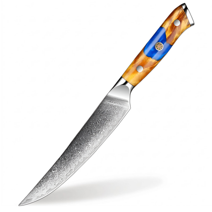 8-Piece VG10 Damascus Knife Set with Blue Resin and Natural Wood Handle - 5-Inch Utility Knife product image